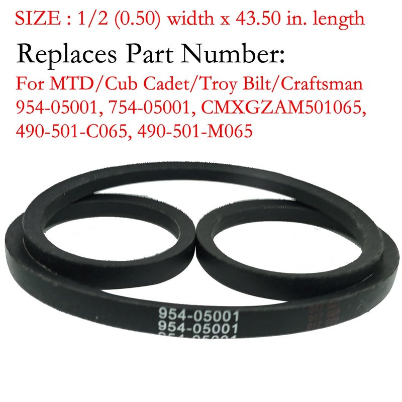 CTPOWER Replaces 954-05001 Mower Deck Belt for Craftsman R1000 R110 Troy Bilt TB30R TB30 Cub Cadet 754-05001 CMXGZAM501065 / Aramid Cord / 43.50 inches - Image 2